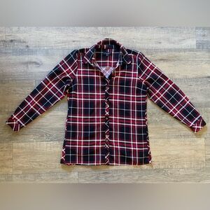 Susan Graver women’s size M 10/12 red black plaid long sleeve button down shirt